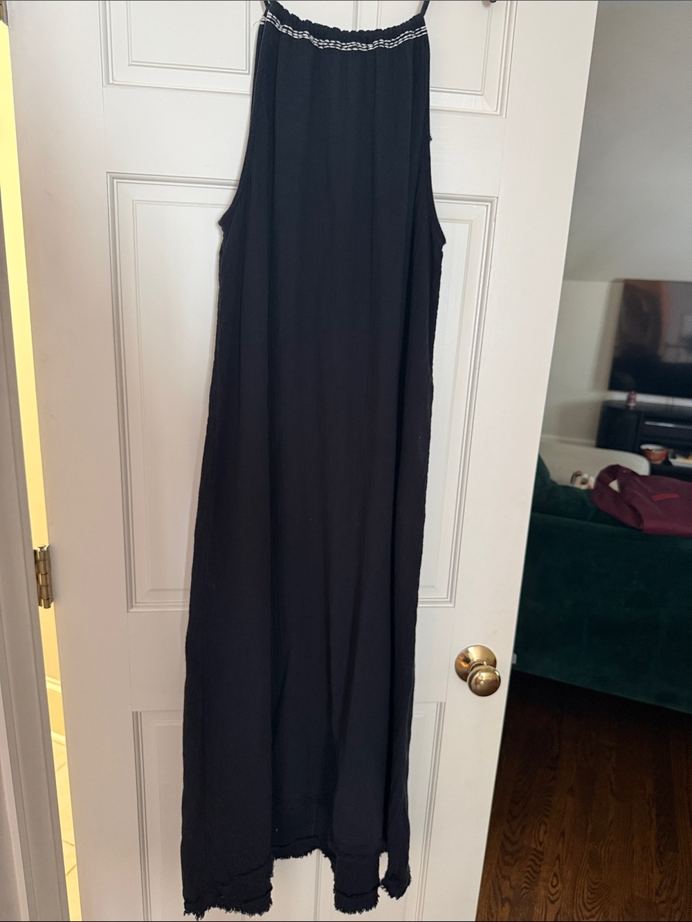 Madewell Black Halter Maxi Dress with Embroidered Neckline Trim